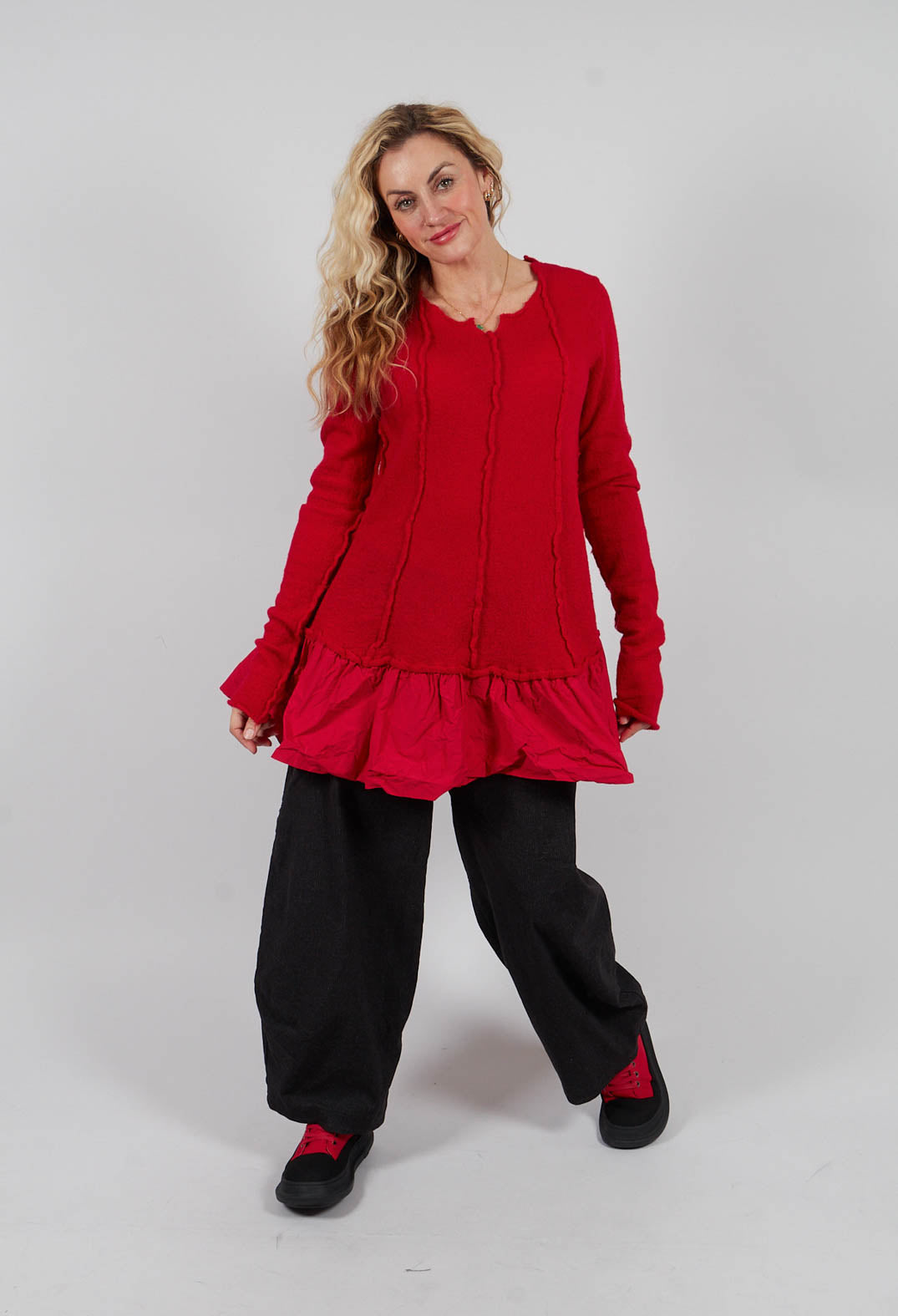 Dual Fabric Jumper with Exposed Seams in Rose - 3890714