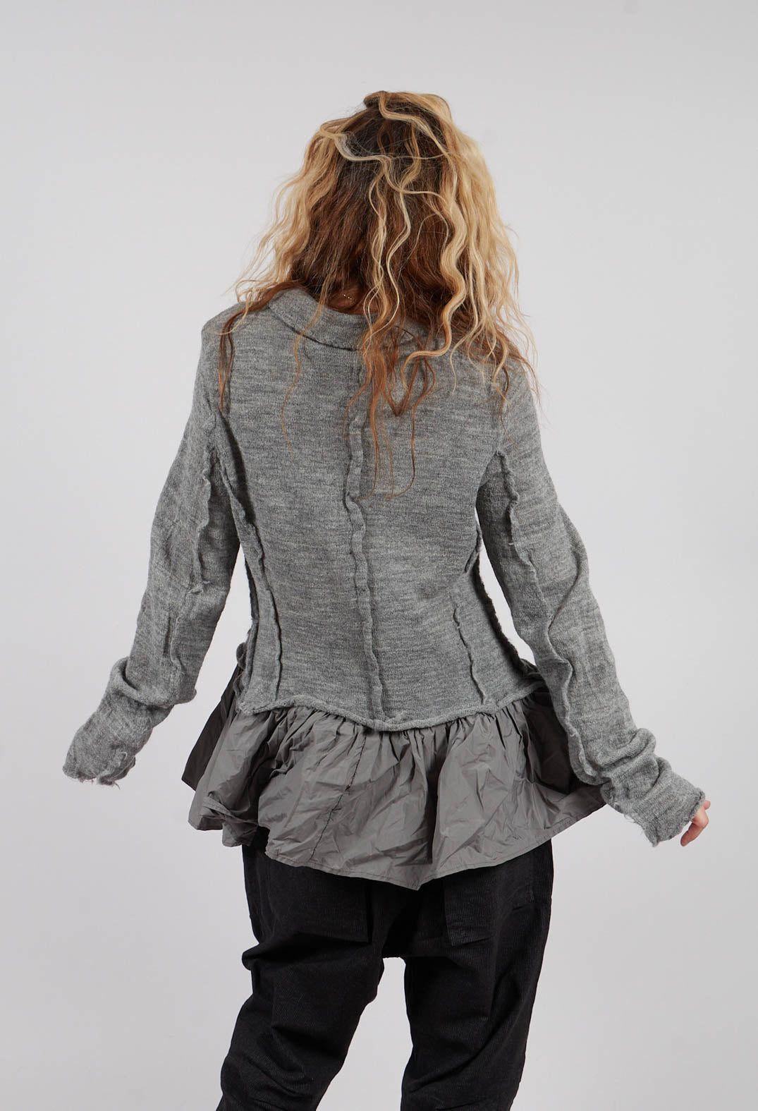 Dual Fabric Cardigan with Exposed Seams in Dark Grey - 3897115