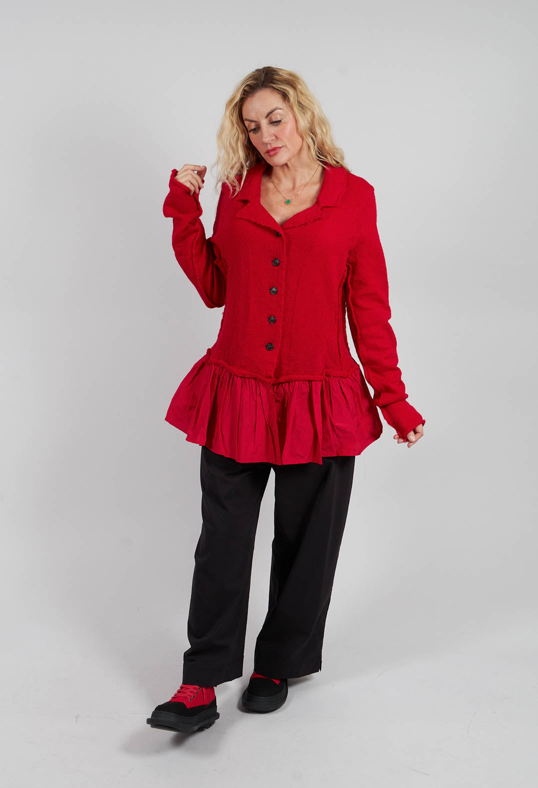 Dual Fabric Cardigan with Exposed Seams in Rose - 3897115