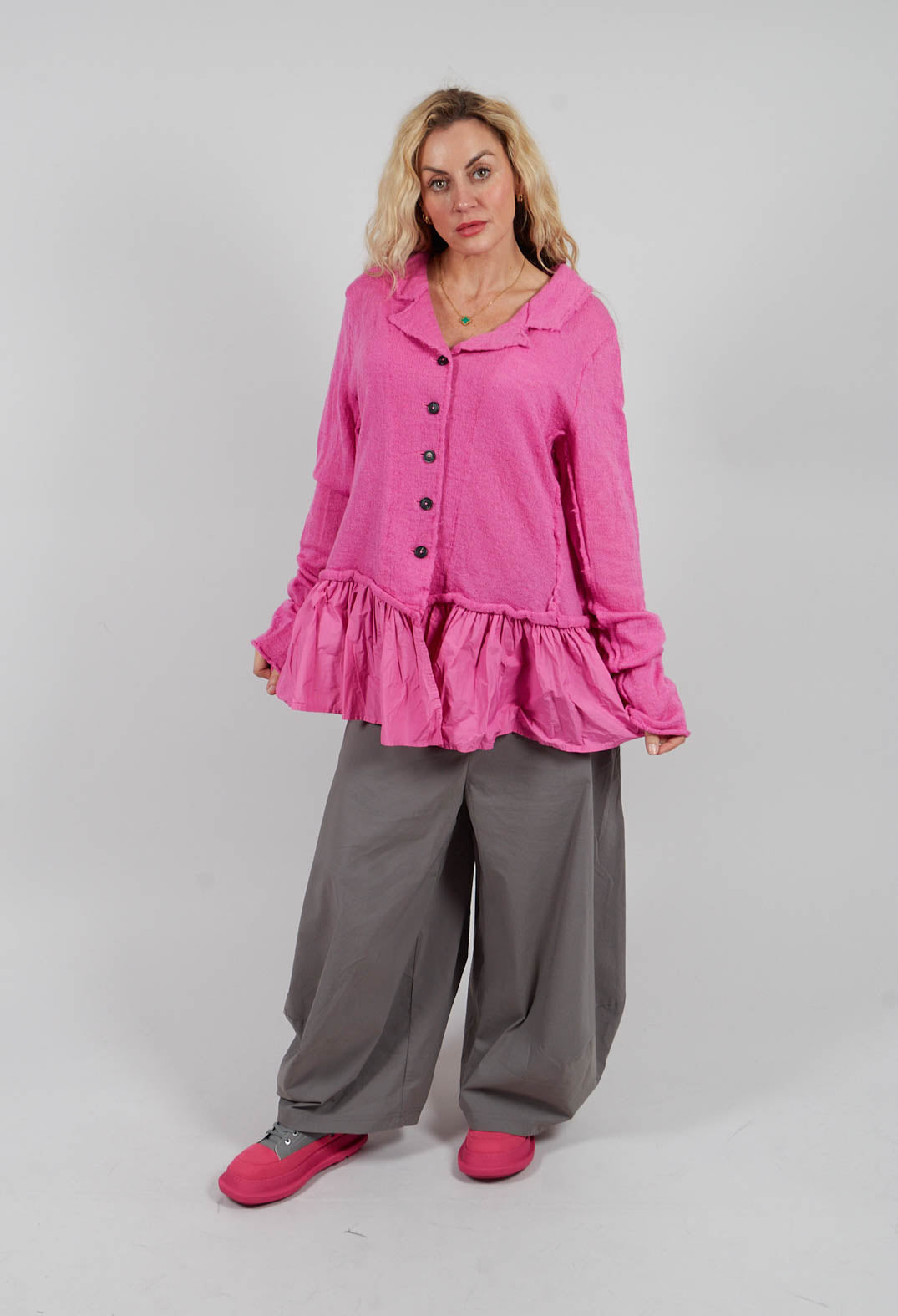 Dual Fabric Cardigan with Exposed Seams in Lily - 3897115