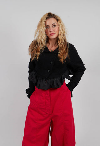 Dual Fabric Cropped Cardigan in Black - 3897116
