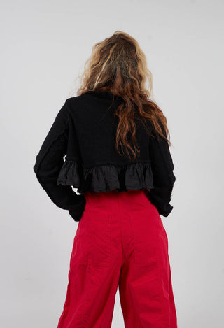 Dual Fabric Cropped Cardigan in Black - 3897116