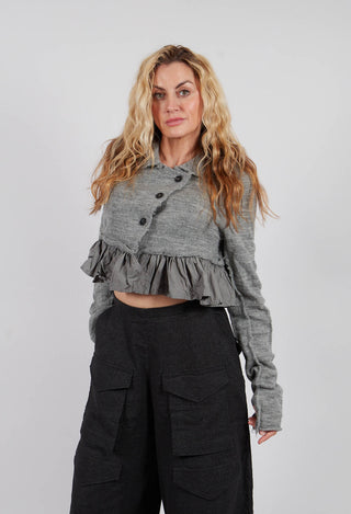 Dual Fabric Cropped Cardigan in Dark Grey - 3897116