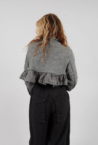 Dual Fabric Cropped Cardigan in Dark Grey - 3897116