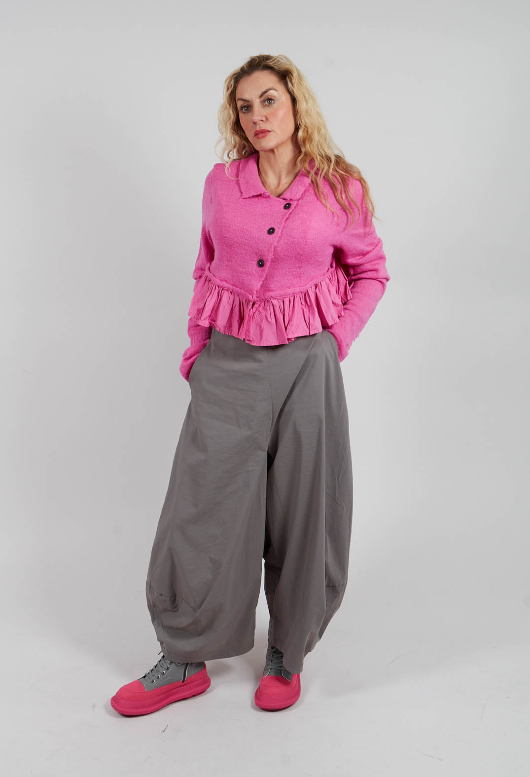 Dual Fabric Cropped Cardigan in Lily - 3897116