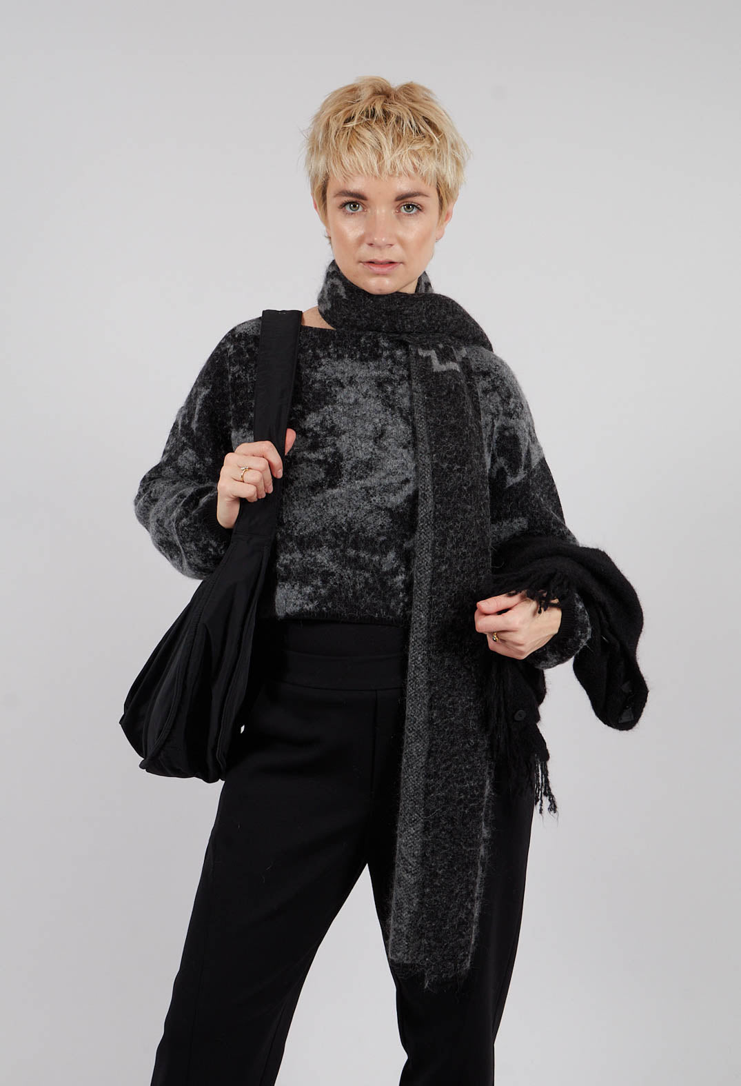 Marbled Crop Sweater in Black