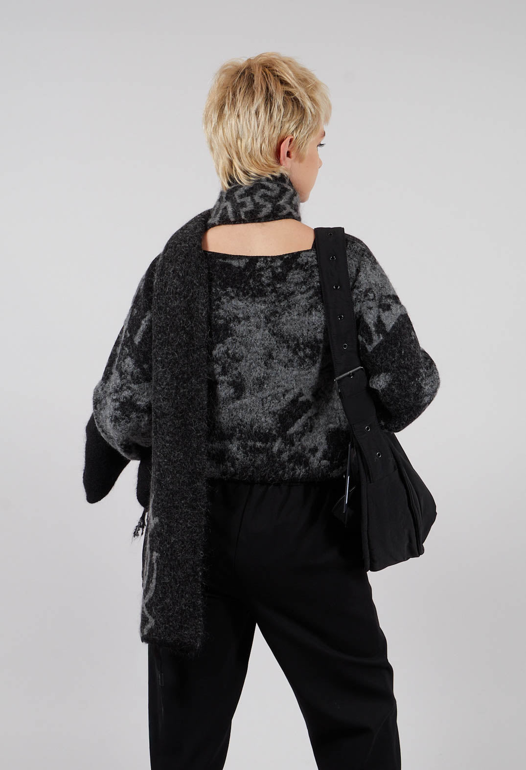 Marbled Crop Sweater in Black