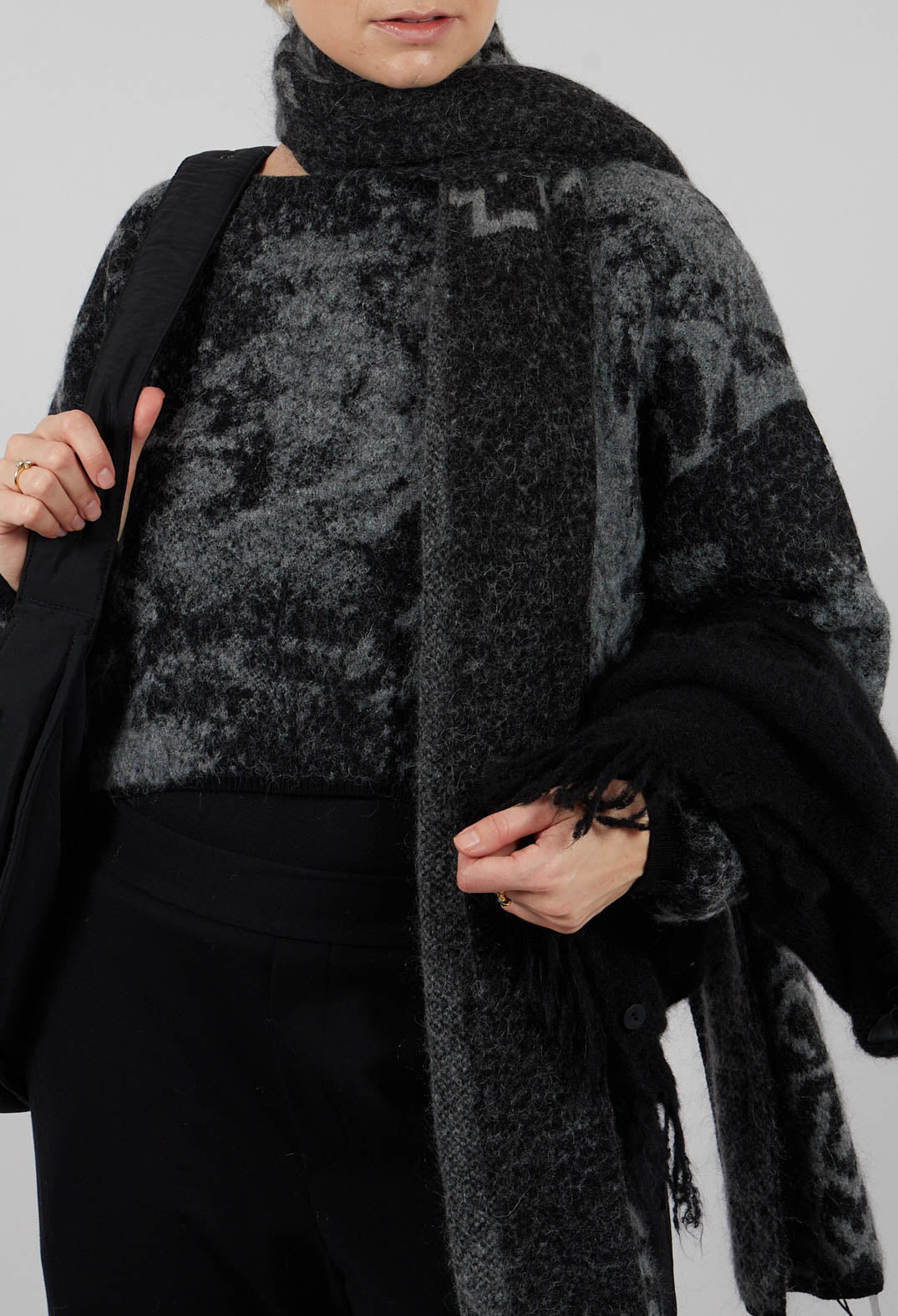 Marbled Crop Sweater in Black