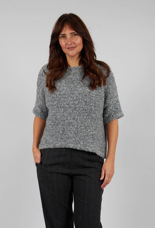 Short Sleeve Zip Detail Sweater in Medium Grey