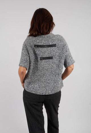 Short Sleeve Zip Detail Sweater in Medium Grey