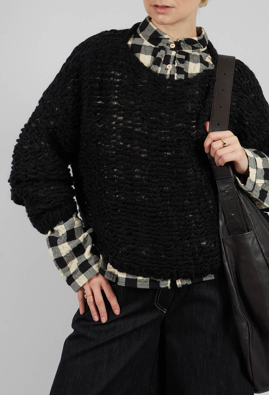 Open Knit Sweater in Black