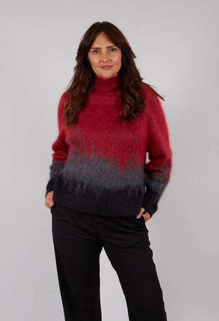 Two Tone High Neck Sweater in Scarlett Red