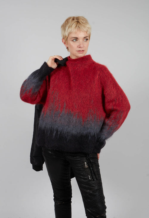 Two Tone High Neck Sweater in Scarlett Red