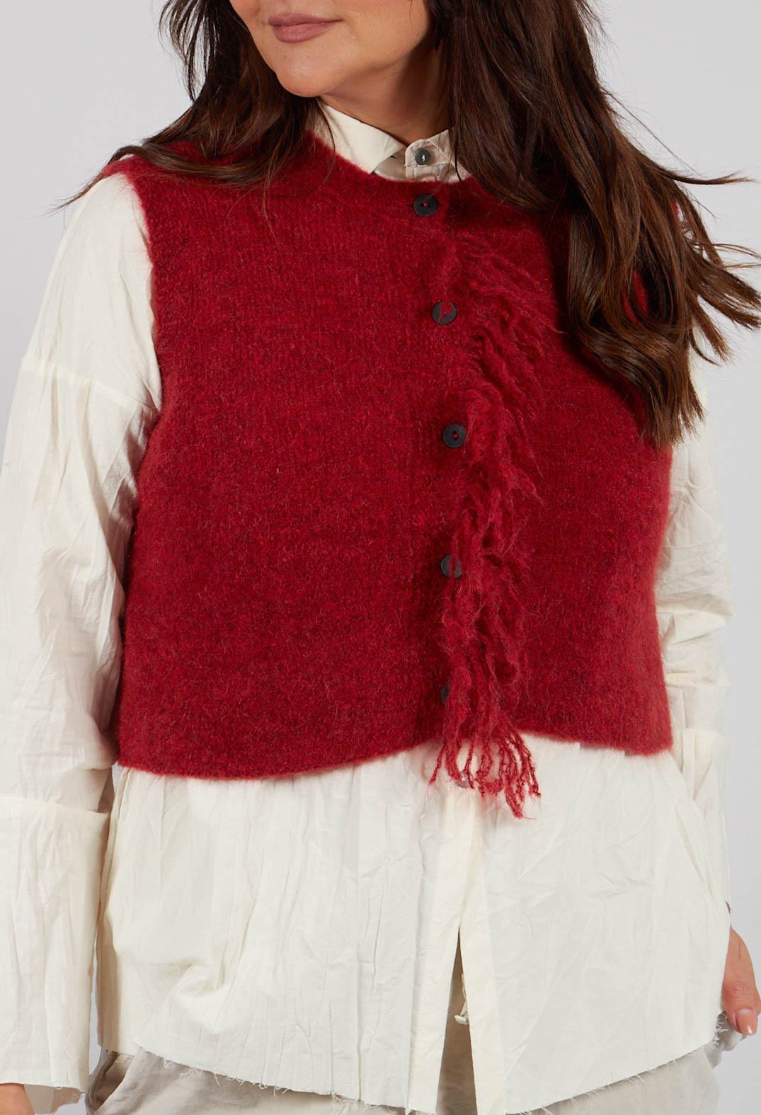 Cropped Sleeveless Cardigan in Scarlett Red