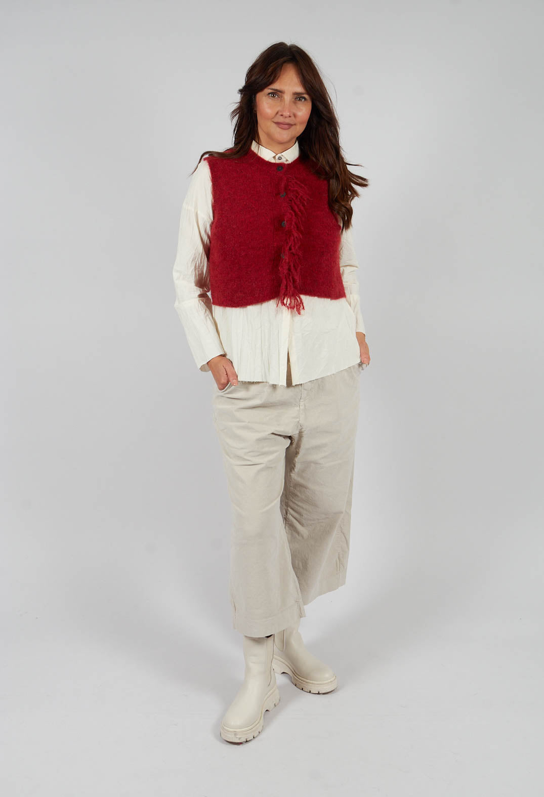 Cropped Sleeveless Cardigan in Scarlett Red