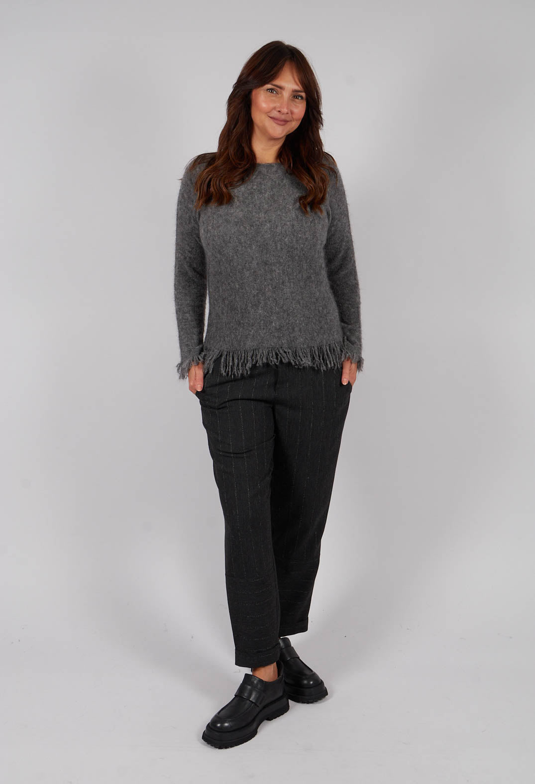 Fringed Sweater in Dark Grey