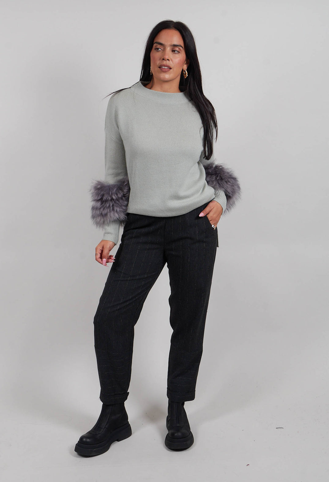 Pinstripe Alex Pants in Dark Grey