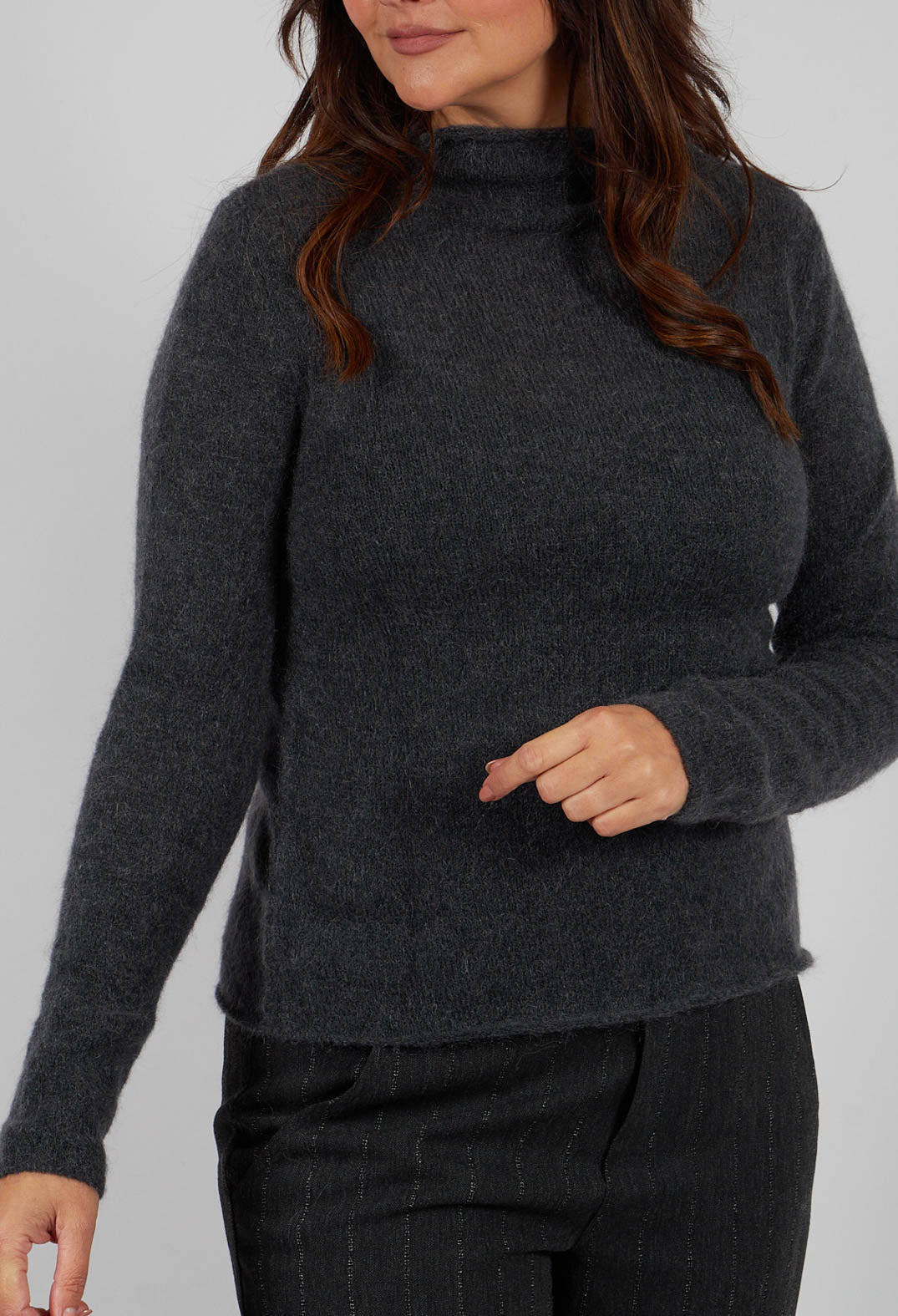 High Neck Sweater in Dark Grey Mel