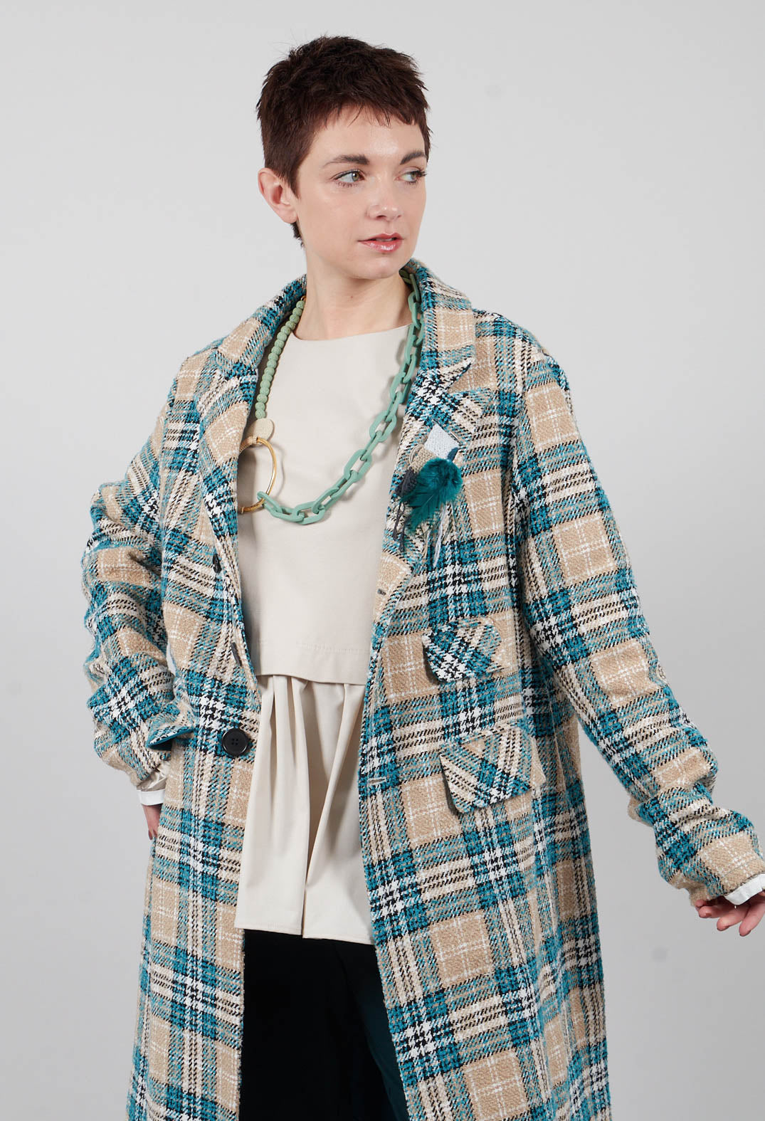 Button Overcoat in Original Blue Check