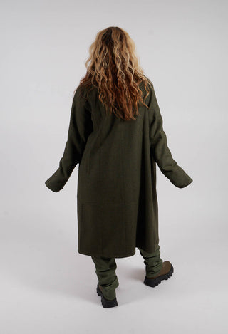 Brooch Detail Long Coat in Original Green