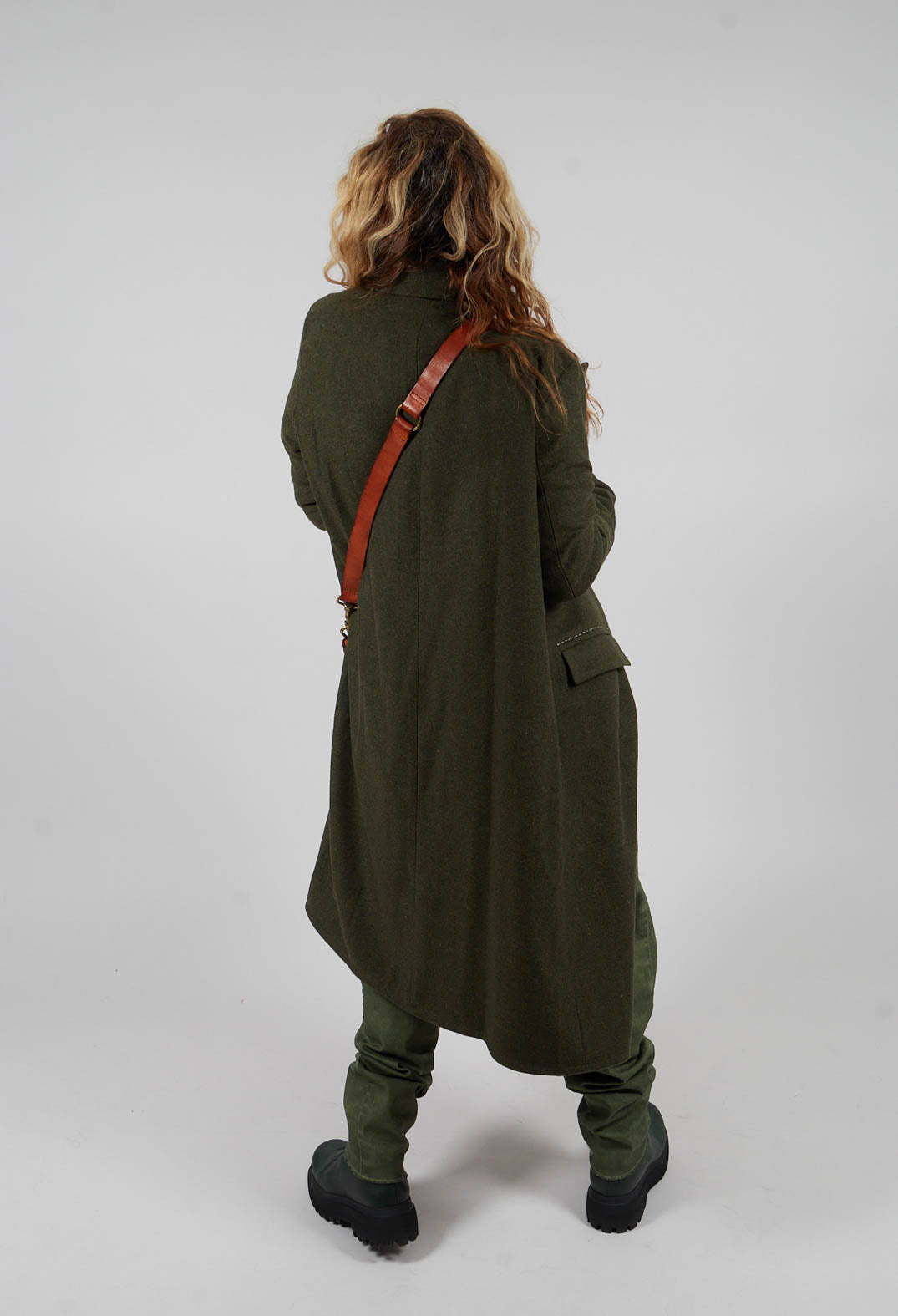 Brooch Detail Long Coat in Original Green