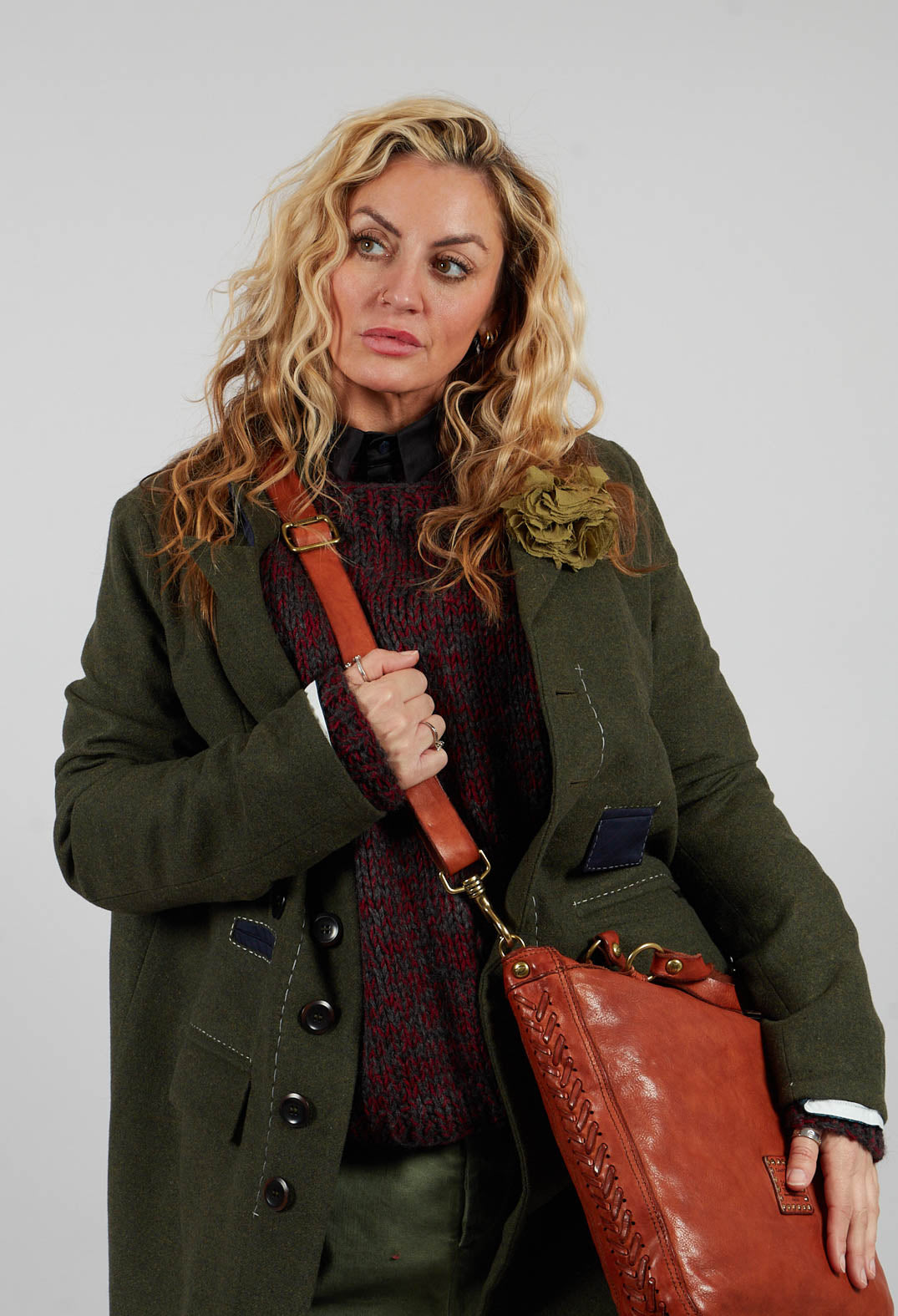 Brooch Detail Long Coat in Original Green