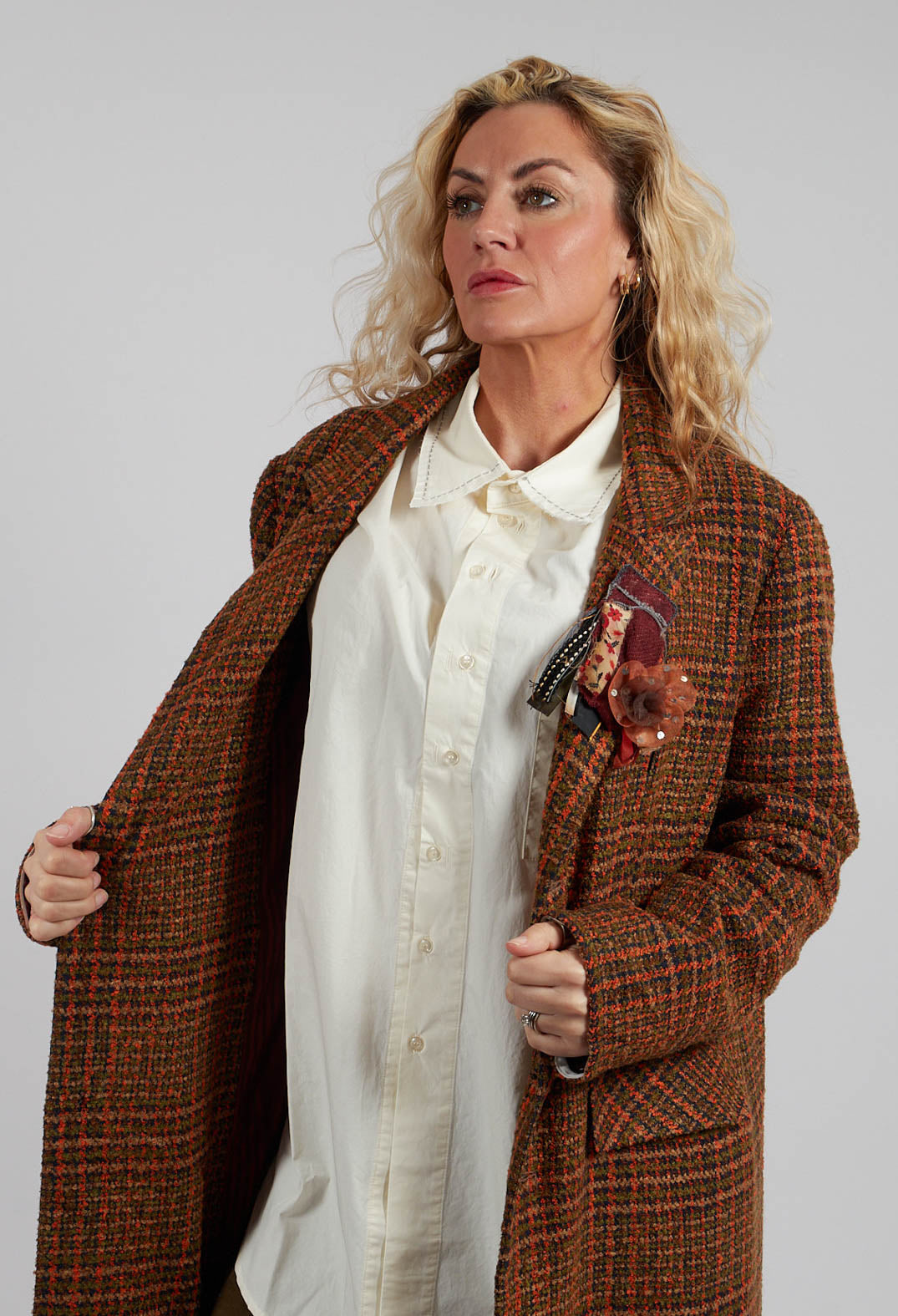 Brooch Detail Overcoat in Original Orange
