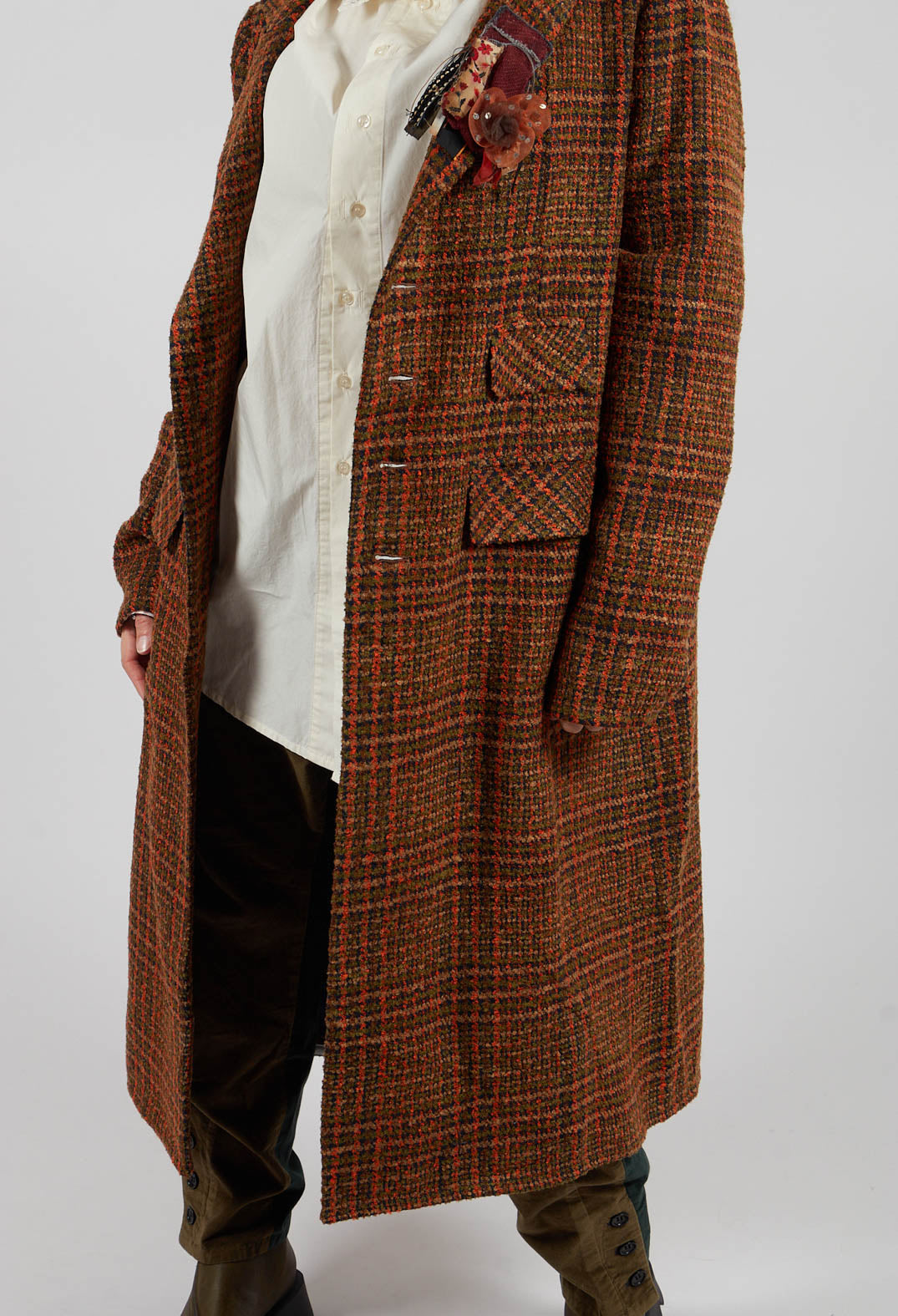 Brooch Detail Overcoat in Original Orange