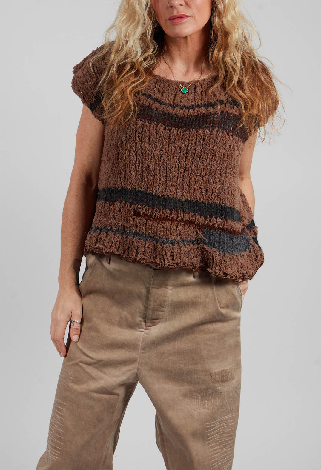 Sleeveless Soft Knit Top in Original Brown