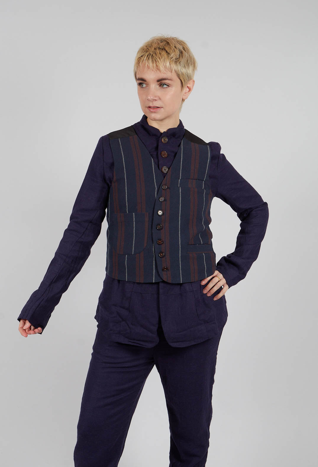 Wool Vest in Red and Blue Striped