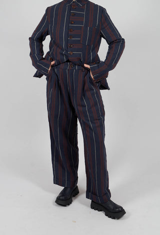 Wide Cropped Trousers in Red and Blue Striped