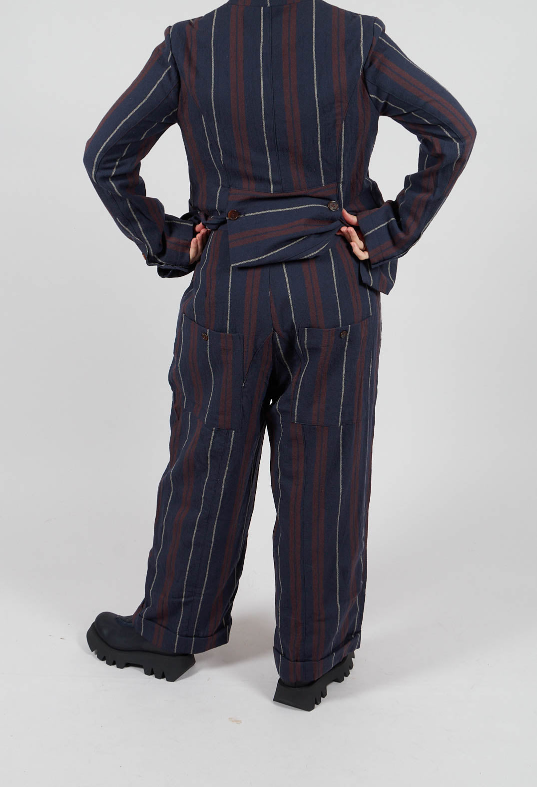 Wide Cropped Trousers in Red and Blue Striped