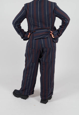 Wide Cropped Trousers in Red and Blue Striped