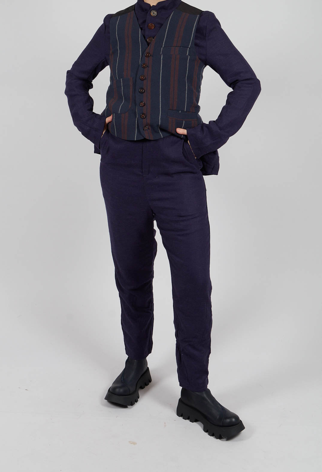 Straight Trousers in Red and Blue Striped