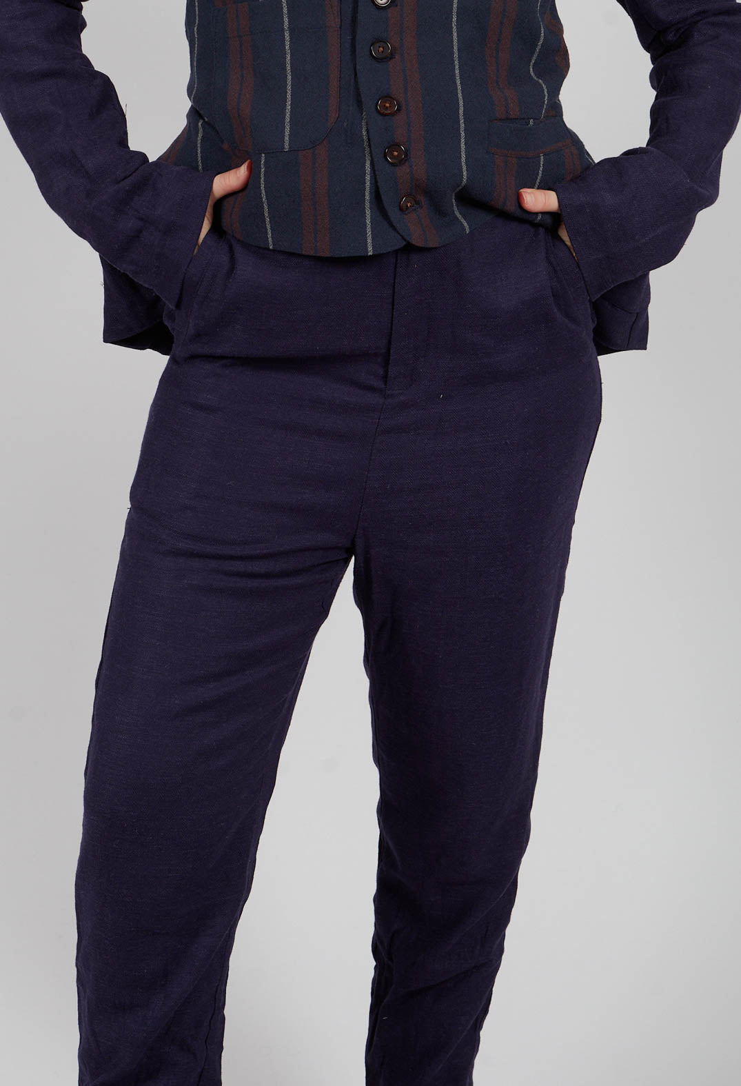 Straight Trousers in Red and Blue Striped