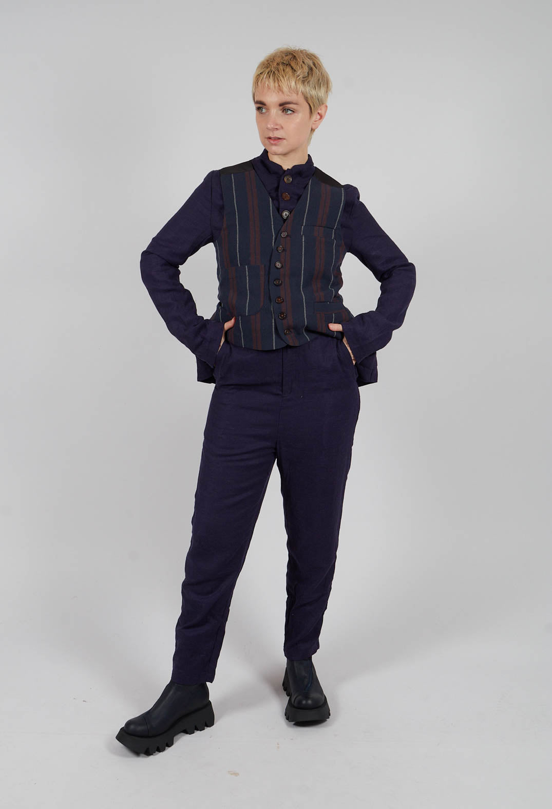 Straight Trousers in Red and Blue Striped