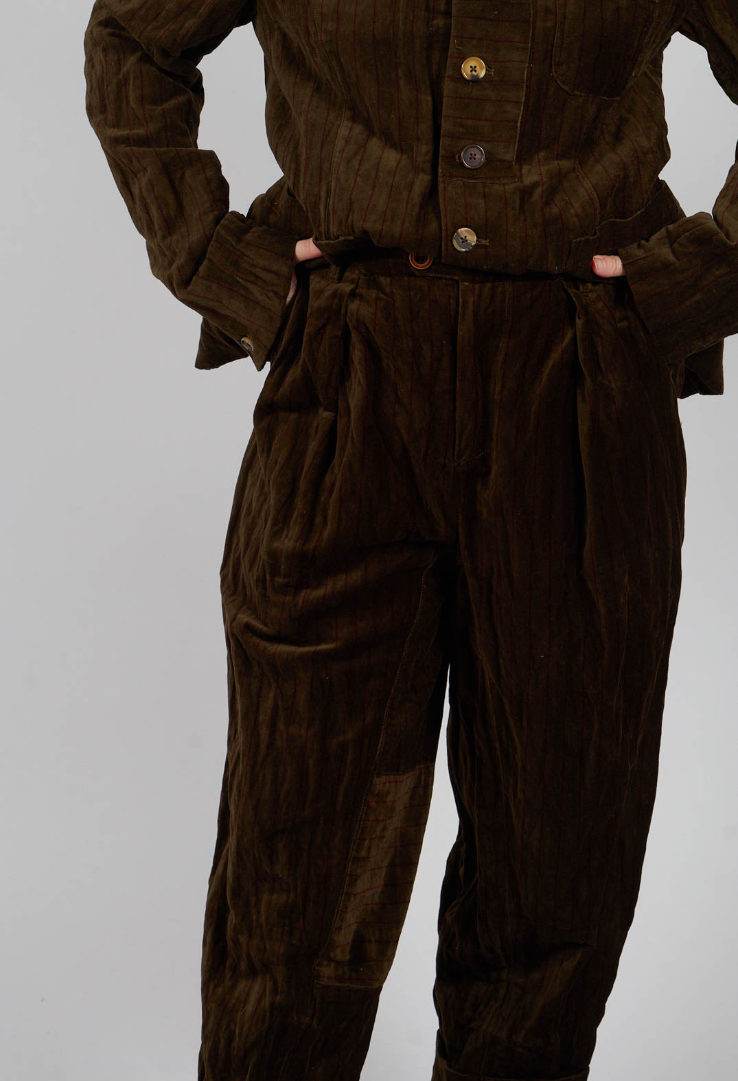 Panel Trousers in Striped Velvet