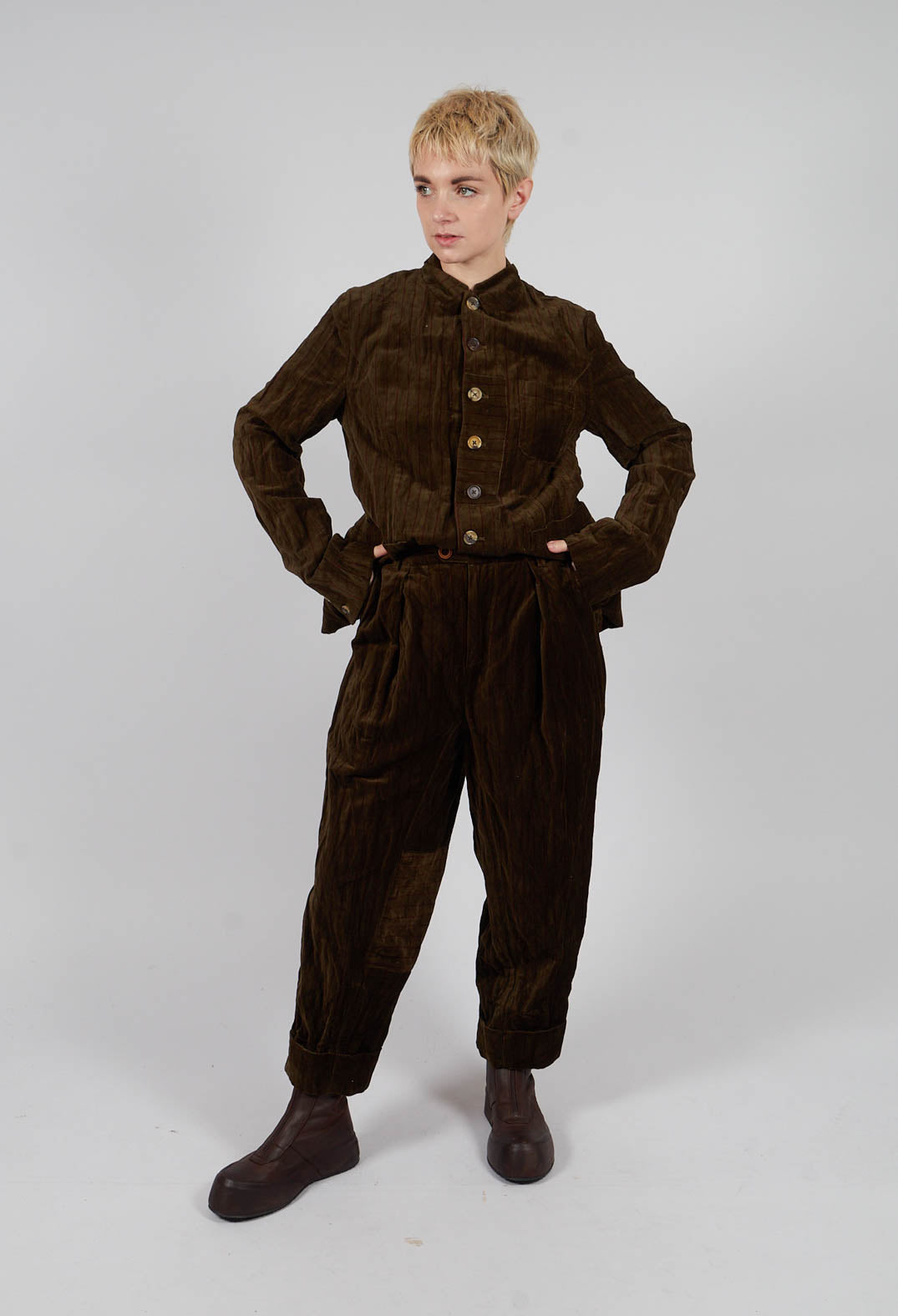 Panel Trousers in Striped Velvet