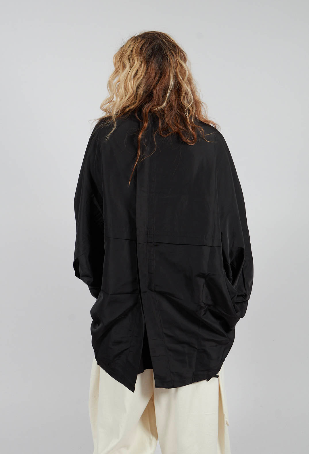 Zip Up Collarless Jacket in Black
