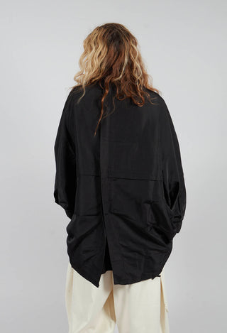 Zip Up Collarless Jacket in Black