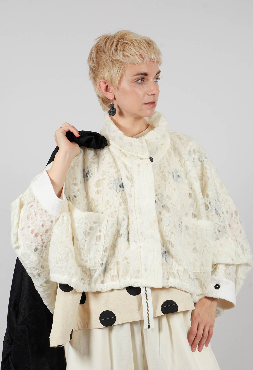 Stand Up Collar Jacket in White