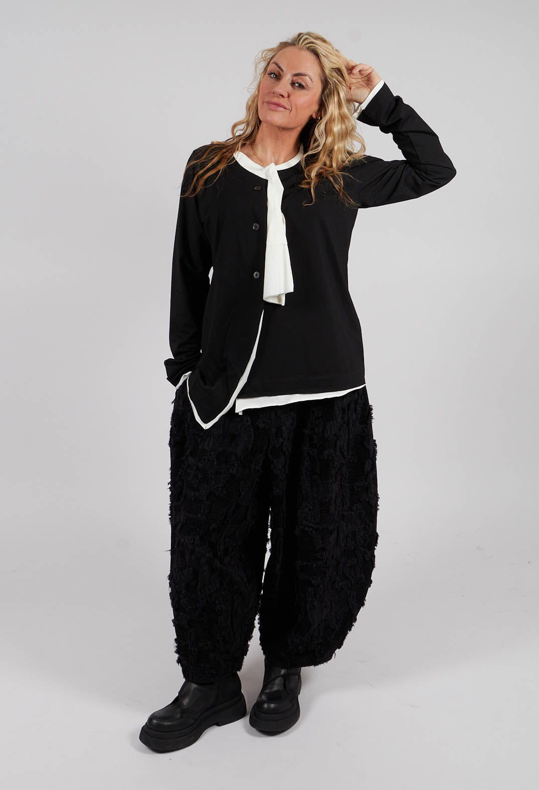 Neck Tie Cardigan in Black