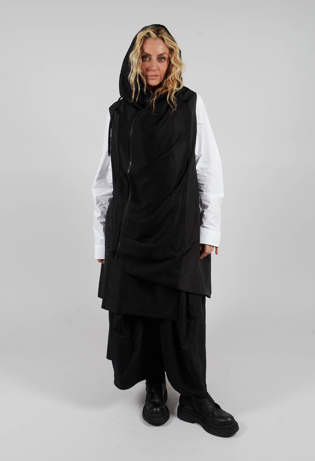 Long Hooded Top in Black