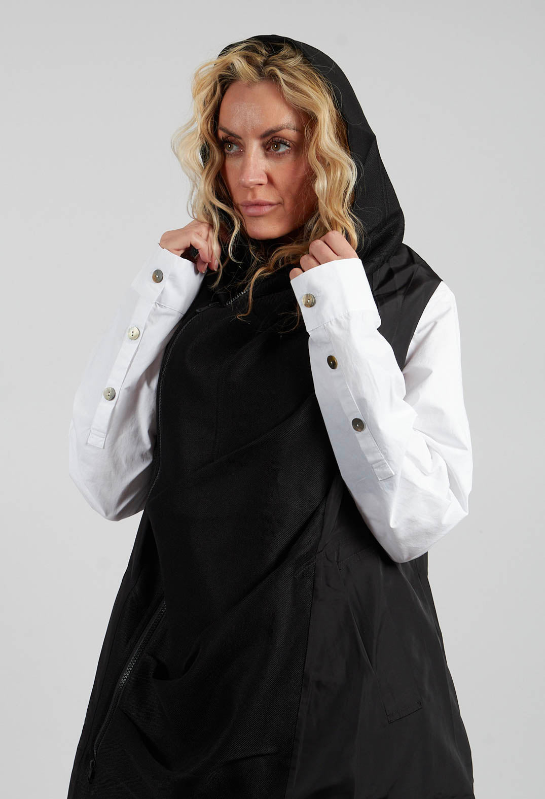Long Hooded Top in Black