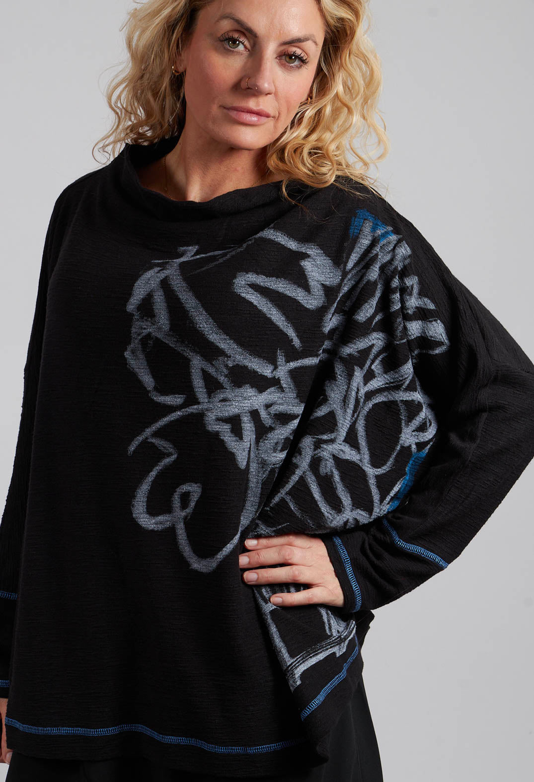 Cowl Neck Top in Navy