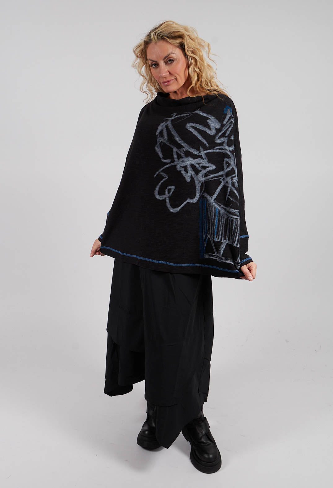 Cowl Neck Top in Navy