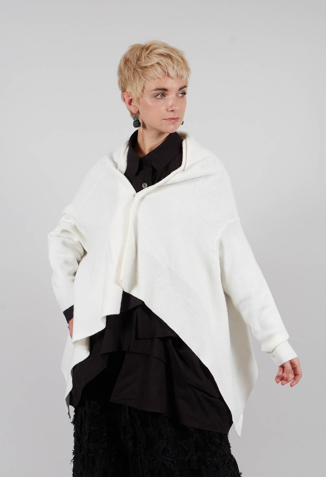 Drop Shoulder Cardigan in White