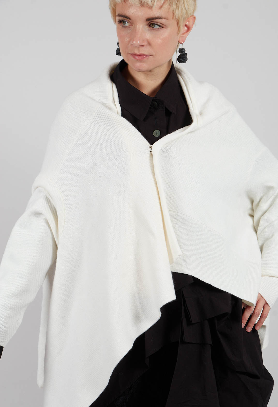 Drop Shoulder Cardigan in White