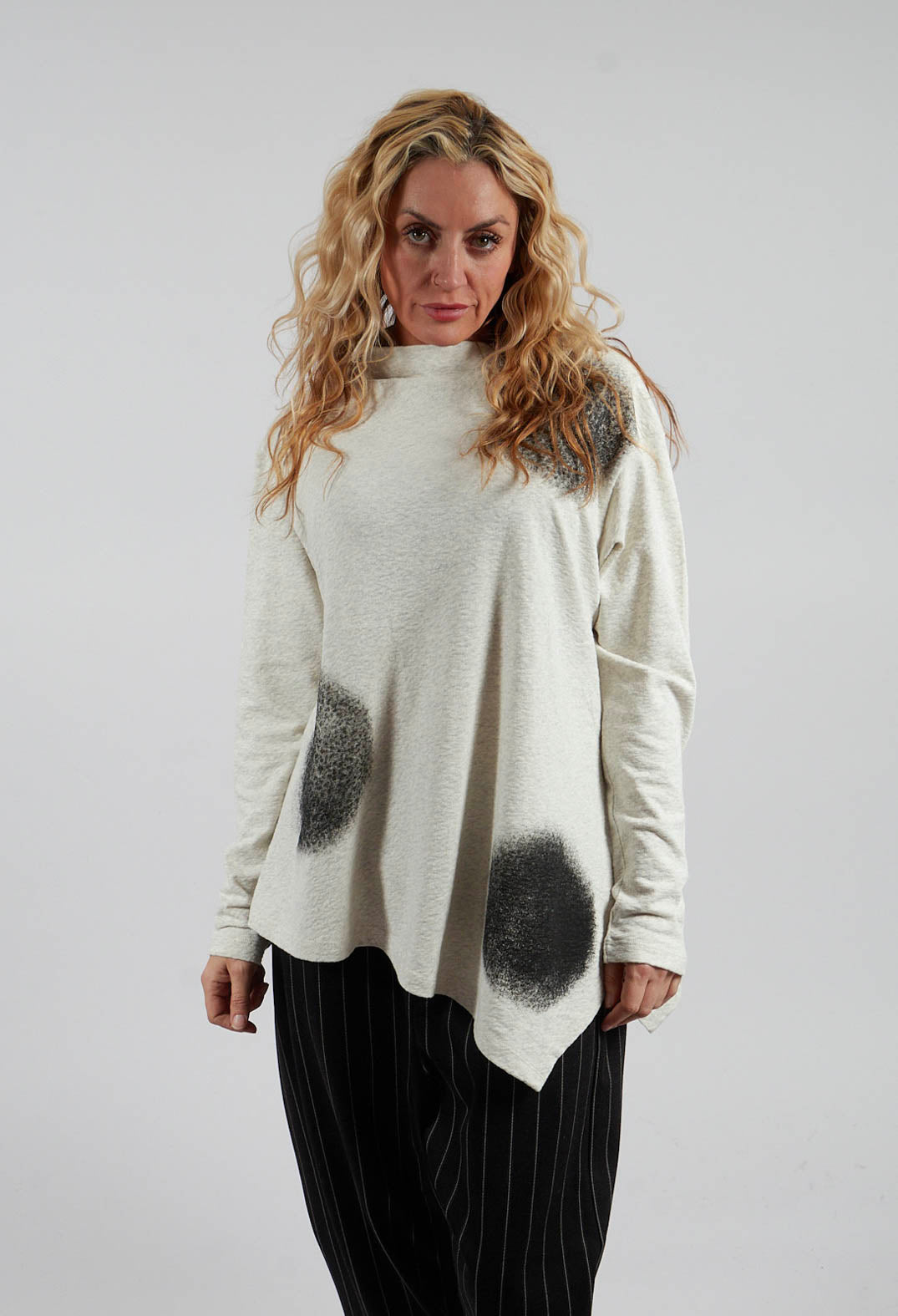 Slash Neck Patterned Jumper in Beige
