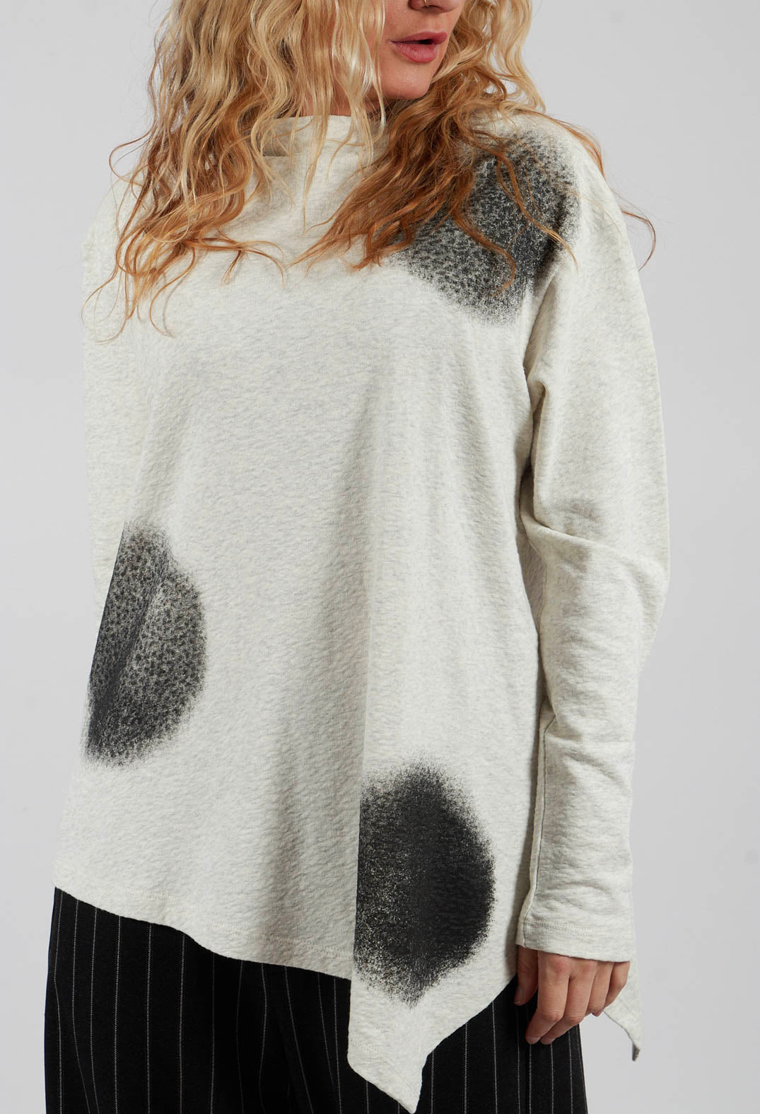 Slash Neck Patterned Jumper in Beige